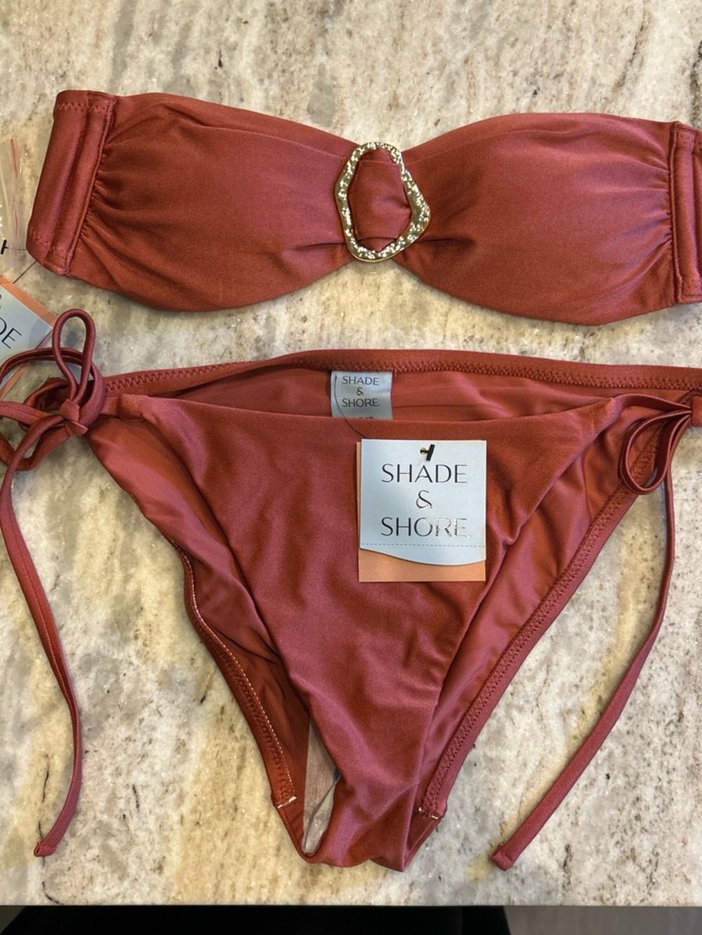 Shade & Shore Women’s Rust Red Bandeau Bikini with Accent Ring